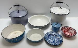 Large Group Of Vintage Enamelware