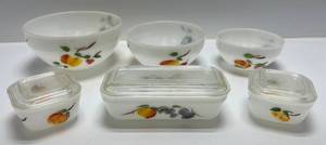 Vintage Fire King 6 Pc. Fruit Milk Glass Set