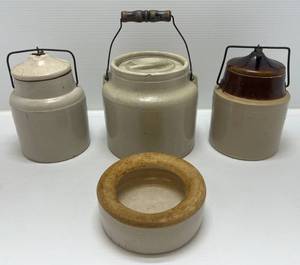 Group Of Vintage Pottery Items Including Bean Pot And More