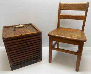 Vintage Wooden Egg Crate And Childs Chair