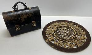 Antique Victorian Ornate Cast Iron Floor Grate And Vintage Lunch Box
