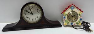 Two Vintage Clocks 1 Sessions Mantle Clock And 1 Ceramic Wall Clock With Sessions Clock Movement
