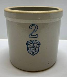 Rare Antique Acorn Wares 2 Gal. Crock UHL Pottery Co. Great Condition 9 x 9