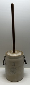 Rare Antique Acorn Wares UHL Pottery Co. 3 Gal. Butter Churn Complete (Small Chip On Inside Lid )
