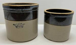 Two Rare Brown Stoneware Crocks 1 Two-Toned Robinson Ransbottom #2 Crock  And 1 Unmarked Two-Toned