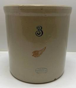 3 Gal. Antique Red Wing Union Stoneware Co. Crock With No Date