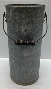 Antique Galvanized  Metal Well Bucket With Wooden And Metal Handle