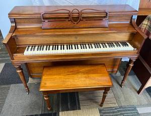 Vintage Solid Wood Story & Clark Piano With Stortone Sounding Board And Bench Seat (Very Nice) 57 12W x 39 34T x 24D