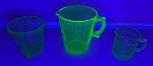 Group Of Vintage Green Vaseline Uranium Glass Measuring Cups