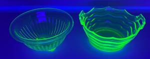 Group Of Vintage Green Vaseline Uranium Glass Bowls