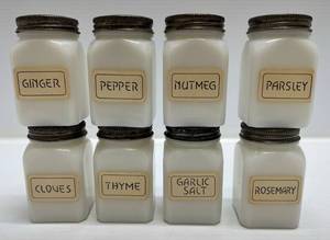 Vintage Milk Glass Spice Jars