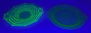 Group Of Vintage Green Vaseline Uranium Glass Decorative Plates