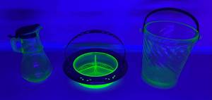 Group Of Vintage Green Vaseline Uranium Glass And Metal Items
