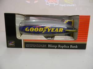 lot 5 image: LIBERTY LIMITED EDITION DIE-CAST METAL BANK WPAD PRINTED GRAPHICS - GOODYEAR TIRES BLIMP - IN BOX - GREAT PIECE - NICE - SEE PICTURES