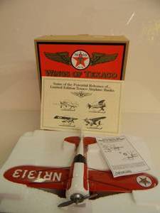 lot 14 image: ERTL COLLECTIBLES TEXACO WINGS OF TEXACO 1930 TRAVEL AIR MODEL R MYSTERY SHIP AIRPLANE DIE-CAST METAL BANK - IN BOX - GREAT PIECE - NICE - SEE PICTURES