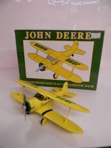lot 26 image: LIBERTY CLASSICS By SPEC CAST LIMITED EDITION - JOHN DEERE BEECH D17 STAGGERWING AIRPLANE DIE-CAST METAL BANK - IN BOX - GREAT PIECE - NICE - SEE PICTURES