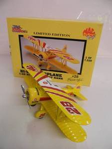 lot 32 image: RACING CHAMPIONS LIMITED EDITION 1 oF 7528 - MAC TOOLS RACING  HAVOLINE BI WING 132 SCALE  AIRPLANE DIE-CAST METAL BANK - IN BOX - GREAT PIECE - NICE - SEE PICTURES