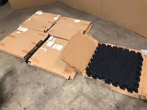 lot 30 image: Lot of Black with Blue Speck 24 in. by 24 in. Interlocking Recycled Rubber Floor Tile (24 sq. ft.)  Customer Returns See Pictures