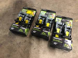 lot 50 image: Lot of Keeper 1.25 in. x 14 ft. 1000 lbs. Side Loading Ratchet Tie Down Strap (2 Pack)   Customer Returns See Pictures