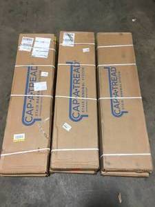lot 12 image: 6 Boxes of Cap A Tread Sterling OakGray Birch Wood 47 in. L x 12-18 in. D x 1-1116 in. H Vinyl Overlay Left Return for Stairs 1 in. T   Customer Returns See Pictures