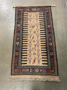 lot 387 image: Tribal Senneh Flatweave Pictorial Rug Tapestry