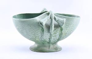 lot 88 image: RumRill Trumpet Flower Green Pottery Vase