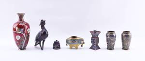 lot 92 image: 7 Chinese & Japanese Cloisonne & Champleve Objects