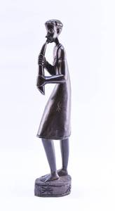 lot 106 image: Tall Black Wood Sculpture Playing Instrument