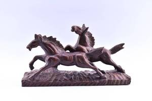 lot 89 image: Two Running Horses Wooden Sculpture
