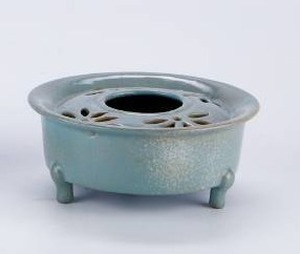 lot 235 image: 20th c. Chinese Tripod Censer w Clair-de-Lune Glaze