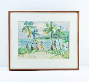 lot 267 image: Shelley Heck Original Watercolor Painting of Jamaican Beach