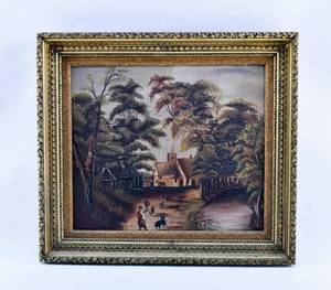 lot 128 image: Folk Art Oil Painting on Board