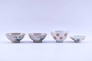 lot 166 image: 4 Antique Chinese Porcelain Decorated Bowls