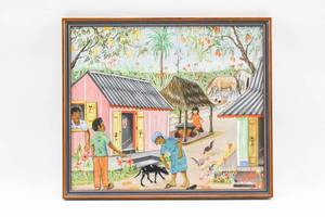 lot 219 image: Painting of Caribbean Village by Louis Gedeus
