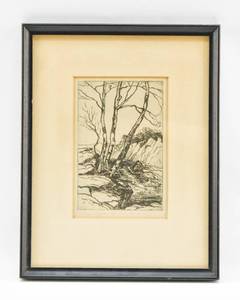 lot 220 image: Etching of Trees and Stream