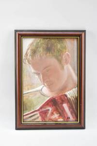 lot 226 image: Painting on Board of Accordian Player