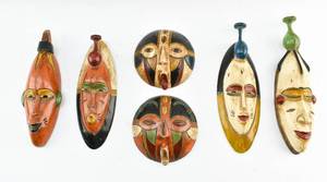 lot 75 image: 6 Decorative African Style Wood Masks