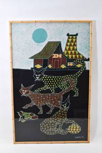 lot 328 image: Batik Print of Cats and a Fish