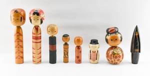 lot 255 image: 8 Japanese Kokeshi Dolls