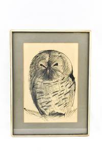 lot 26 image: Original Pen & Ink Drawing of Owl with Charcoal Details