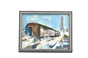lot 355 image: Original Oil Painting on Board of Subway Train