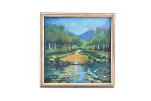 lot 359 image: Jean Claude Legagneur Original Painting of People in Forest Landscape