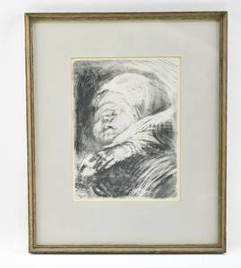 lot 366 image: Eugene Carriere Lithograph Le Nouveau n au Bonnet