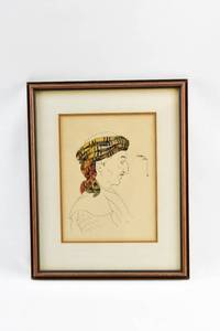 lot 378 image: Hand-Colored Pen & Ink Drawing