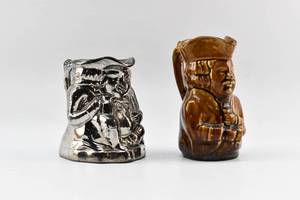 lot 205 image: Two Antique Toby Mugs - Silver Luster & Bennington Rockingham