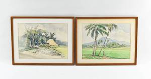 lot 260 image: Pair of Muslim Saleh Landscape Watercolor Paintings