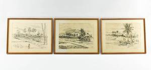 lot 261 image: 3 Muslim Saleh Beach Scene Drawings