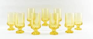 lot 45 image: 9 Citron Yellow Franciscan by Tiffin Madeira Glasses