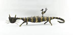 lot 2 image: James Bearden Brutalist Cat & Chicken Sculpture Passenger