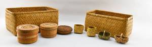lot 340 image: Lot of 9 Beautifully Woven Baskets